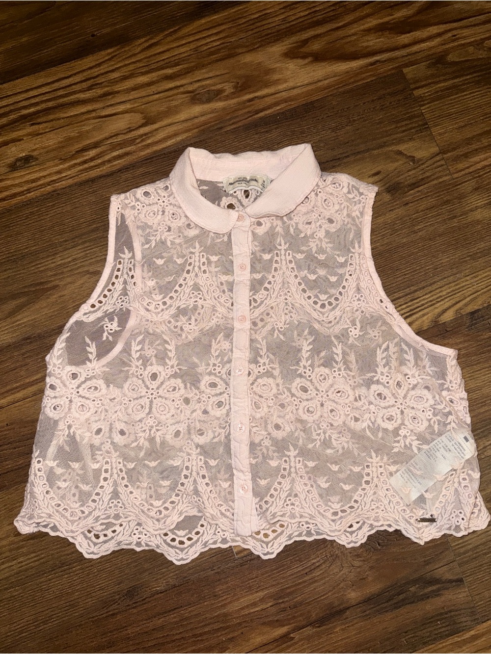 Abercrombie & Fitch Pale Pink Lace Button-Up Top